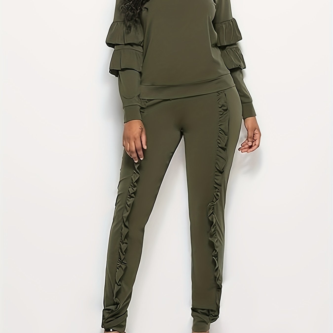 Ruffle-Sleeve Sweatshirt & Jogger Pants Tracksuit Set