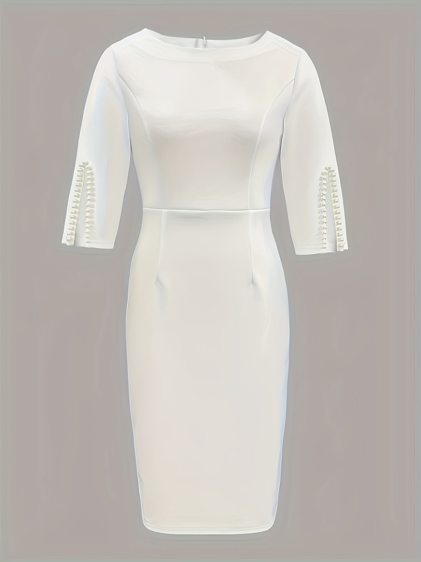 White Pearl Accented Evening Dress – Elegant Half-Sleeve Cocktail & Formal Dress
