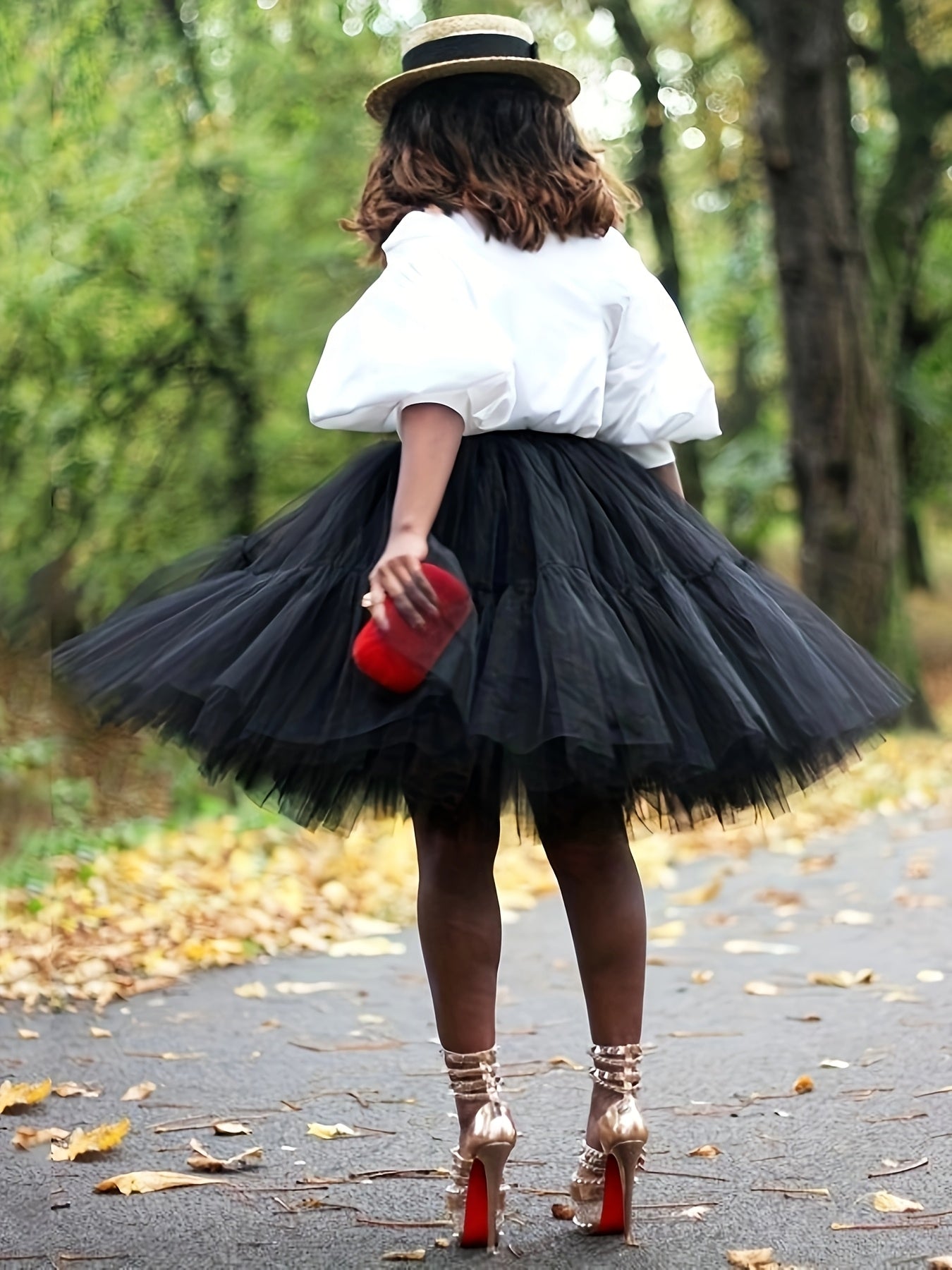 Mesh Overlay Tiered Midi Flared Hem Skirt