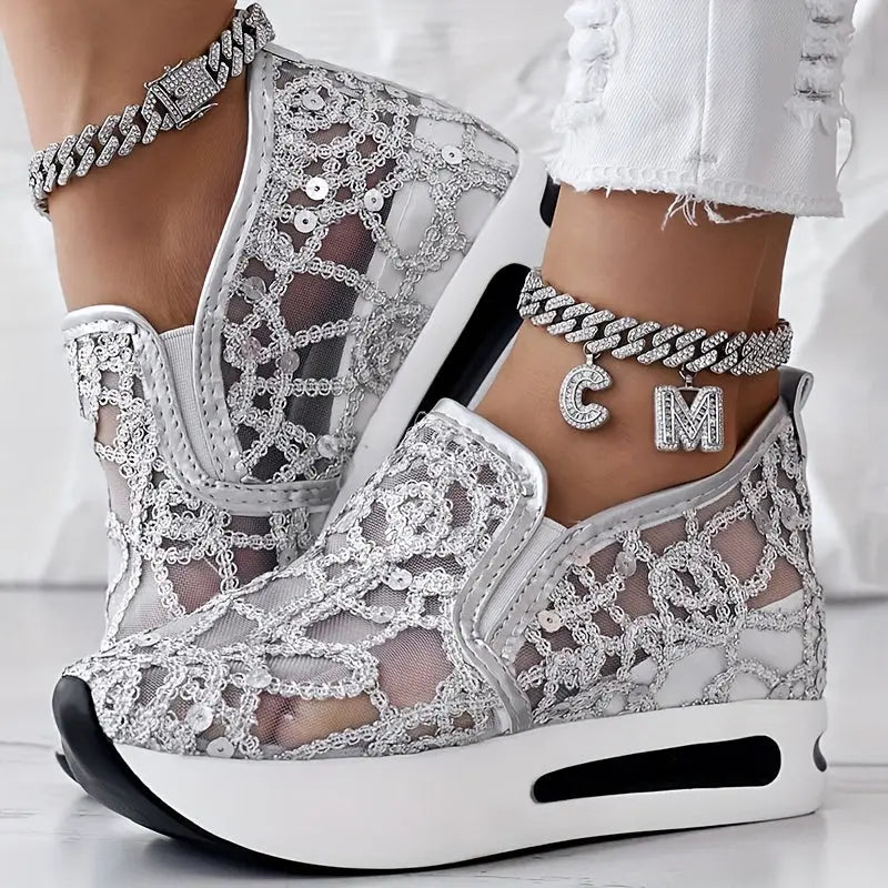 Abstract Print Wedge Sneakers Toshe Women's Fashions