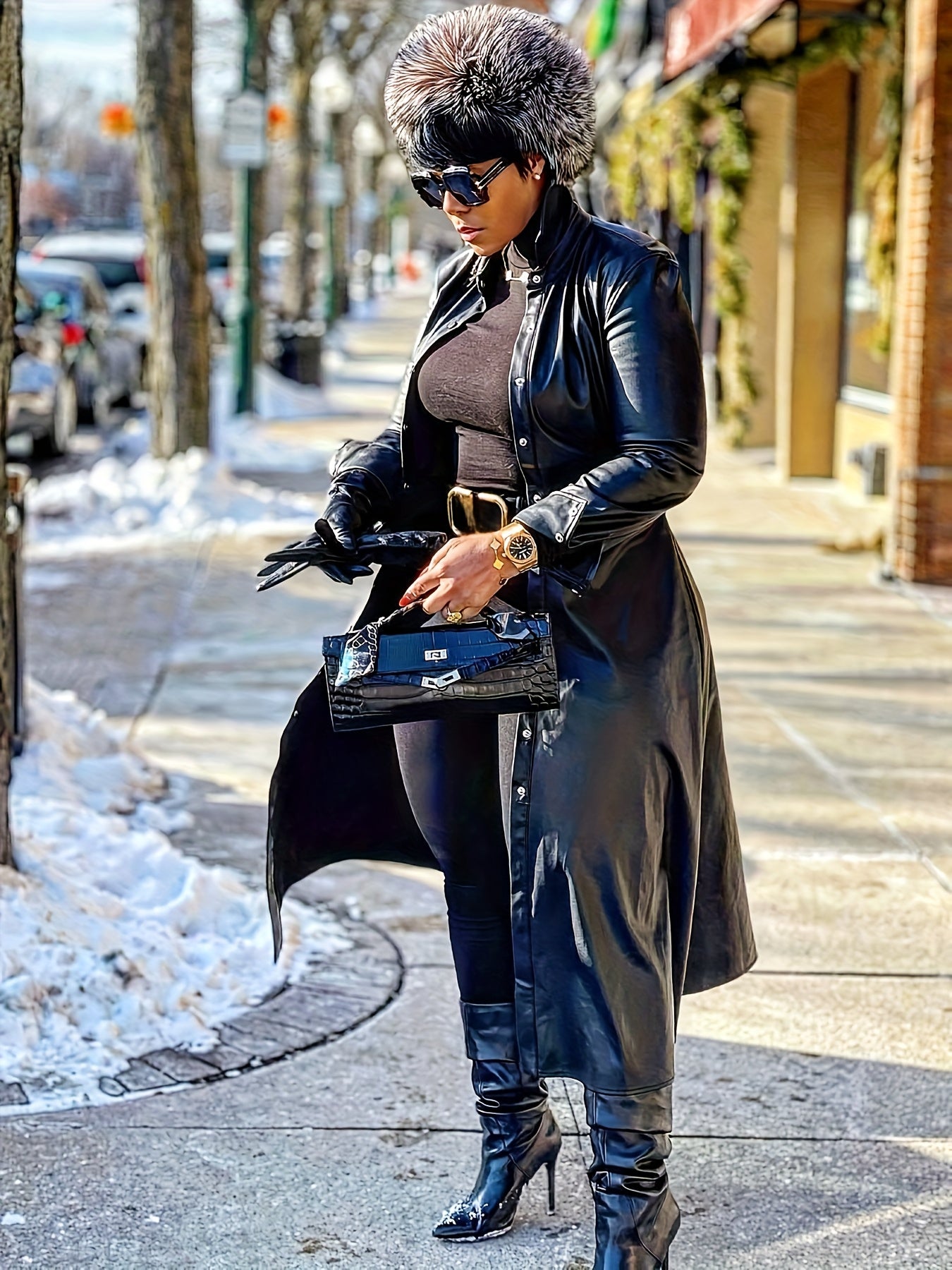 Faux Leather Long Trench Dress or Coat