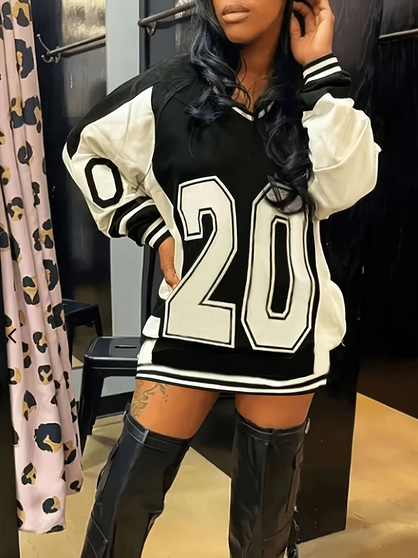 '20' Jersey Style V-Neck Mini Dress