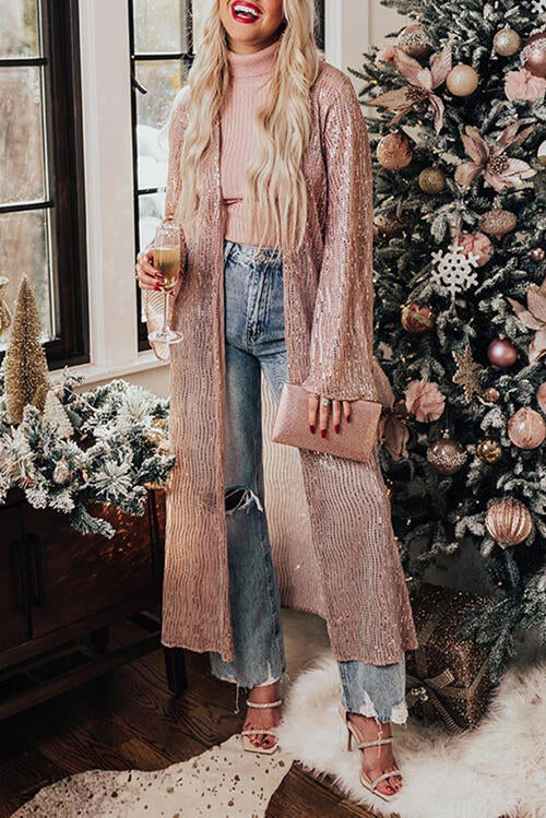 Blush Pink Sequin Open Front Cardigan - Toshe Women's Fashions