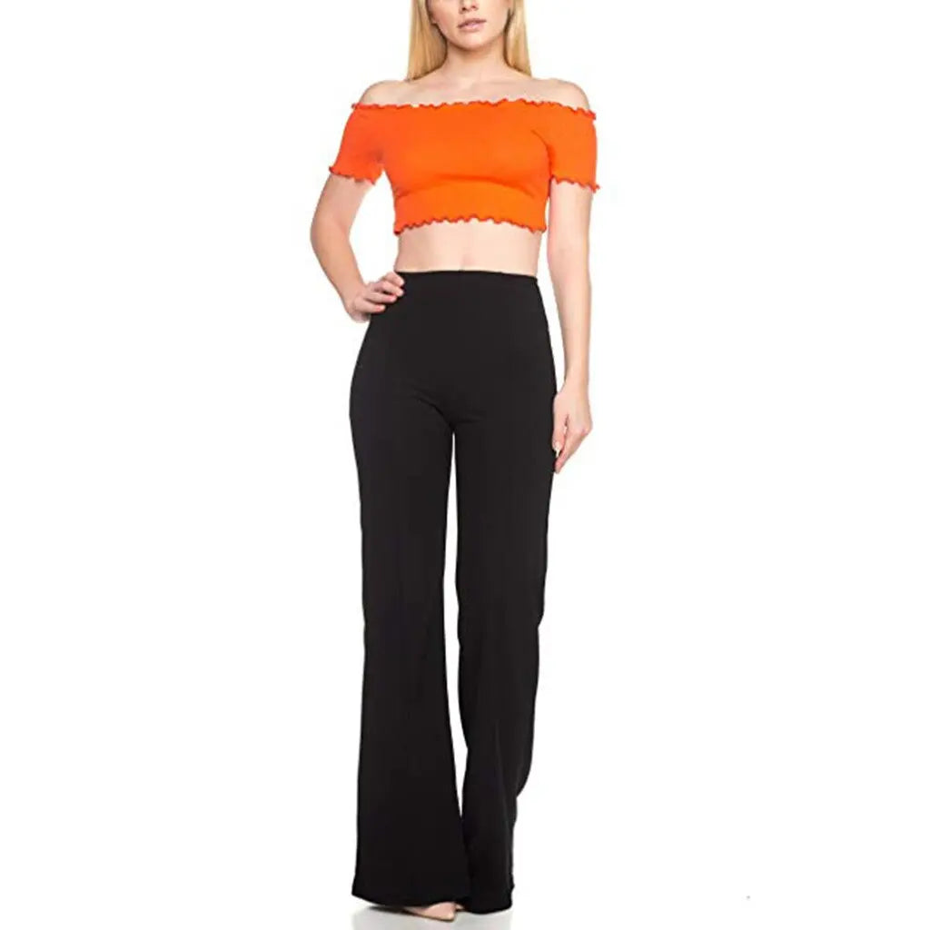 High Waist Piping Wide Leg Pants - Toshe Women's Fashions