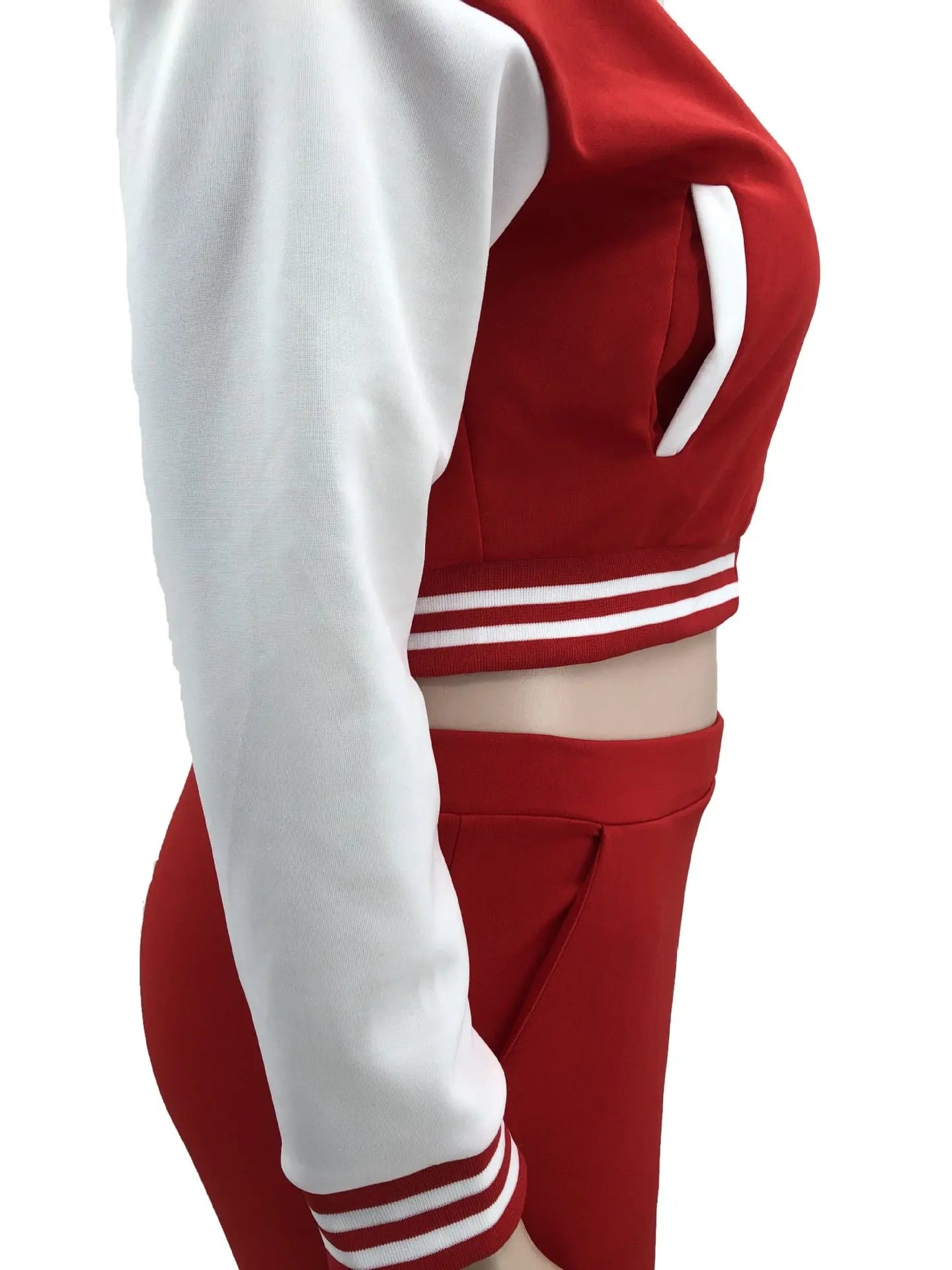 Baseball Crop Jacket and Pants Set - Toshe Women's Fashions