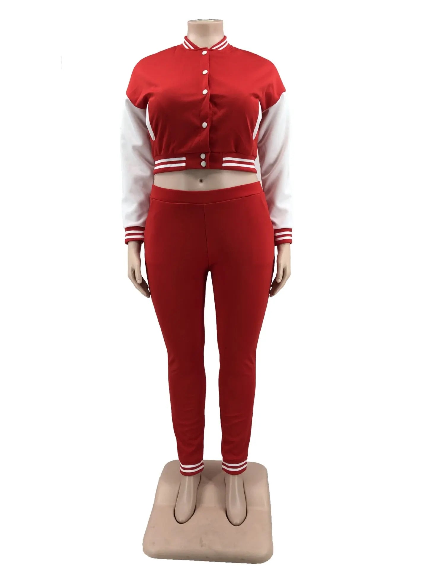 Baseball Crop Jacket and Pants Set - Toshe Women's Fashions