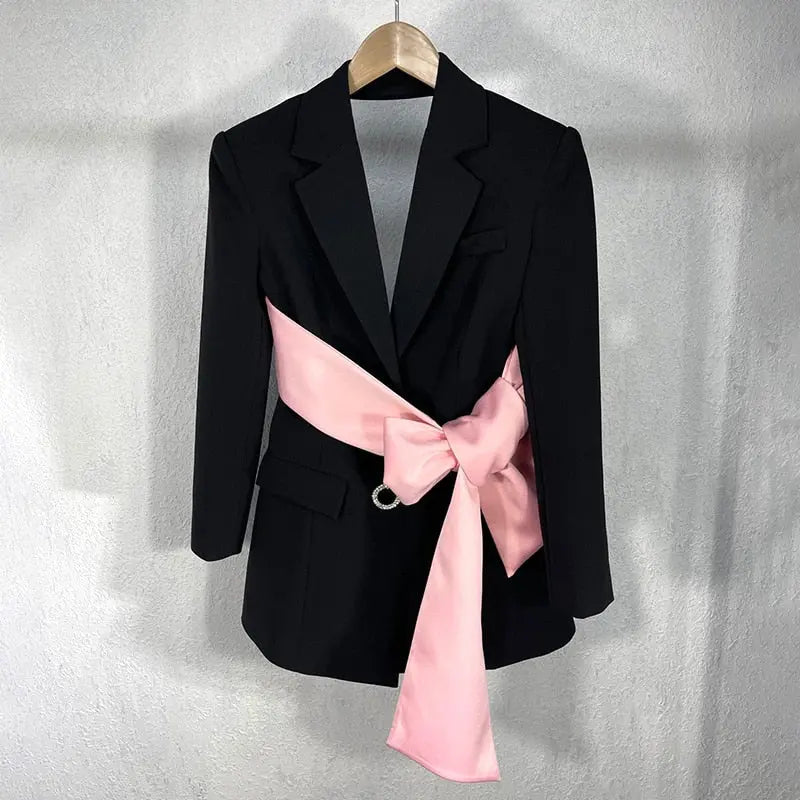 Jewel Notched Pink Belt Blazer - Toshe Women's Fashions