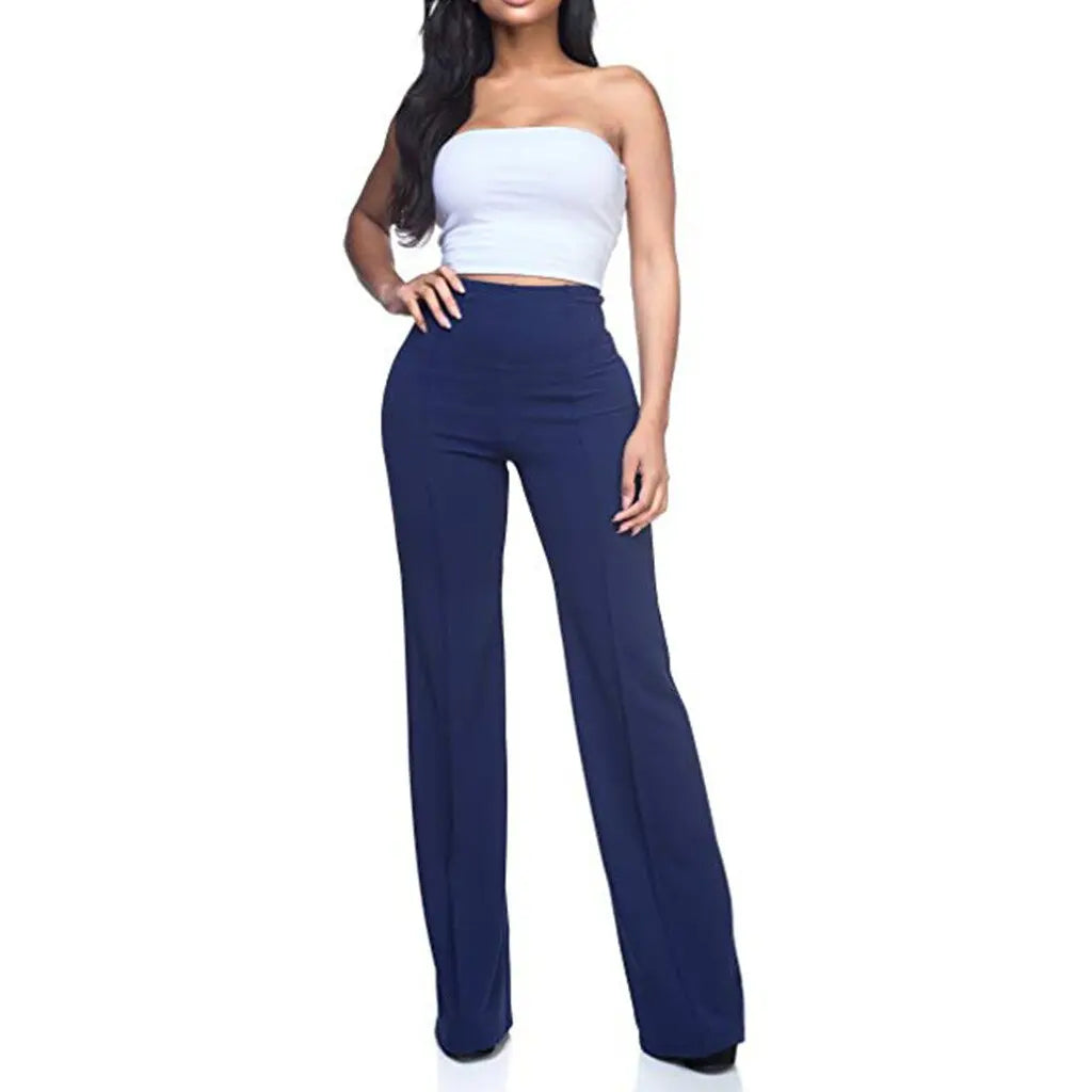 High Waist Piping Wide Leg Pants - Toshe Women's Fashions