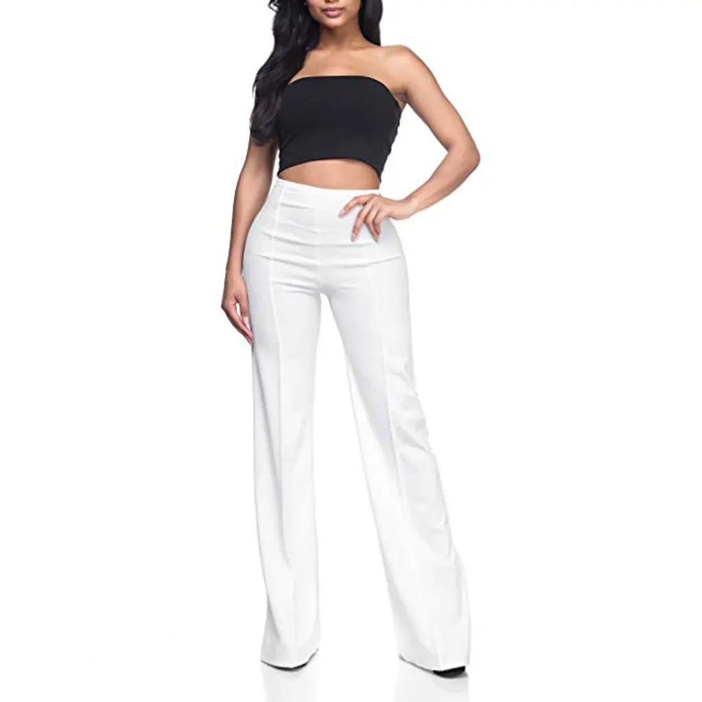 High Waist Piping Wide Leg Pants - Toshe Women's Fashions