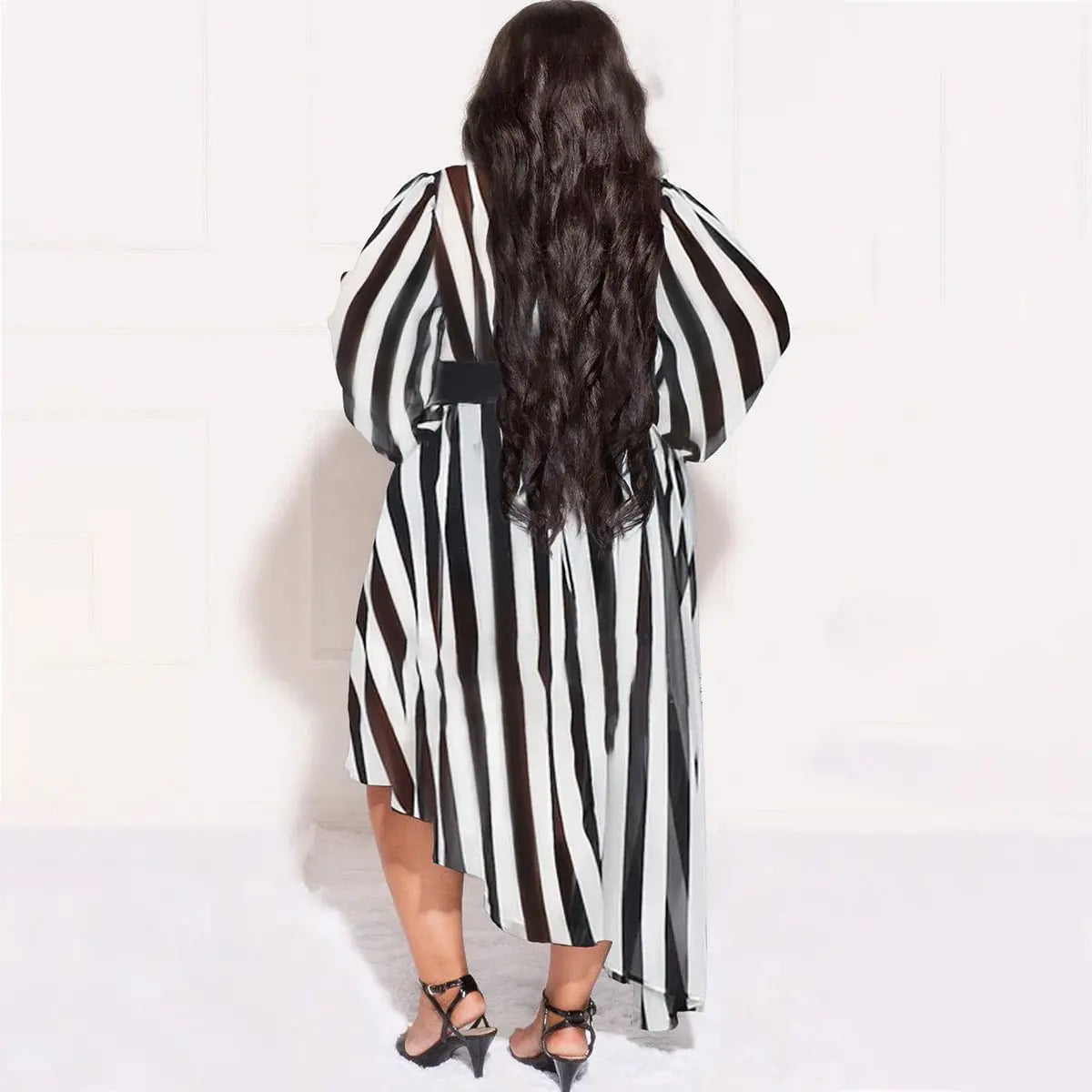 Striped Turtleneck Irregular Dress - Toshe Women's Fashions