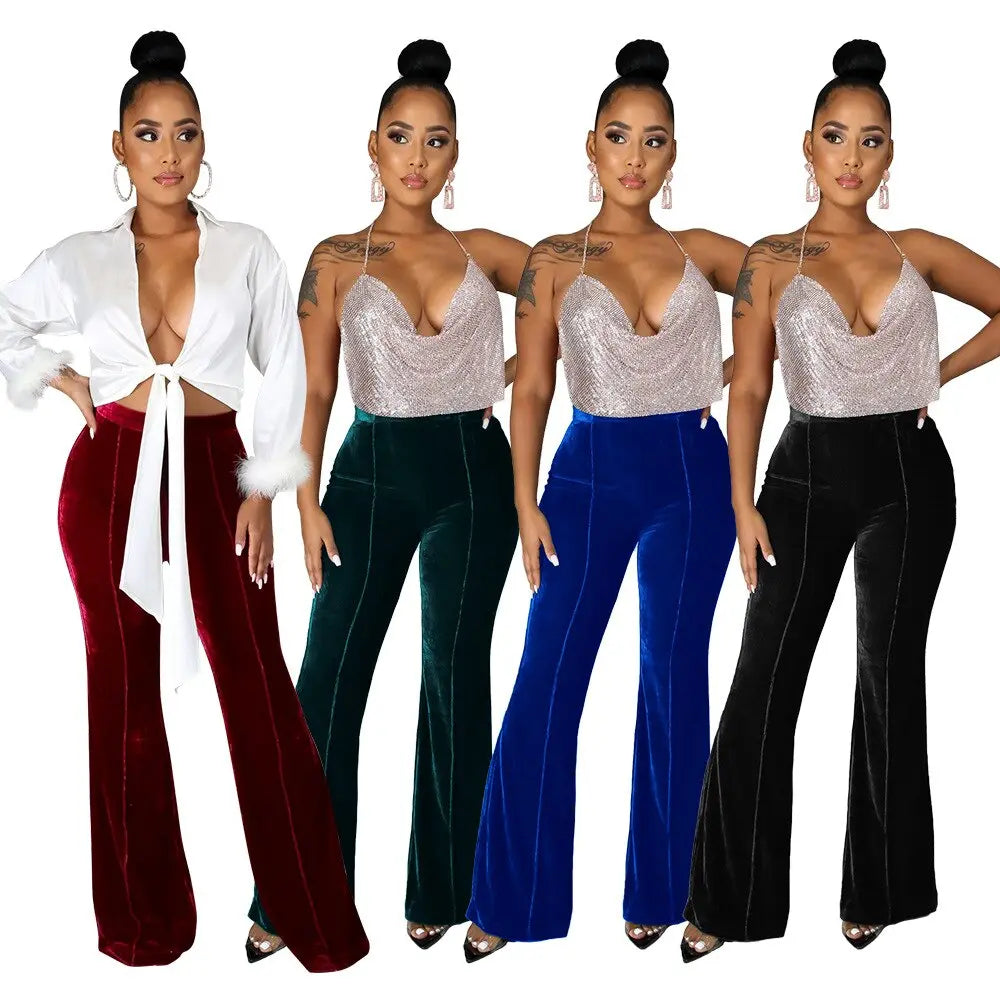 Velvety High Waist Trousers - Toshe Women's Fashions