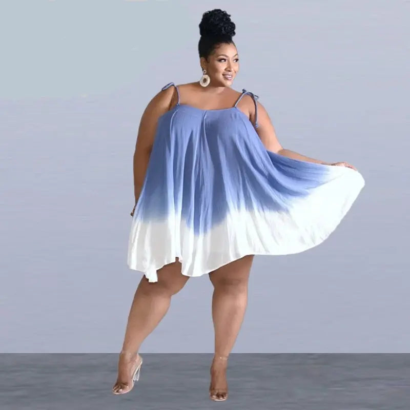 Blue White Ombre Halter A-Line Mini Dress - Toshe Women's Fashions