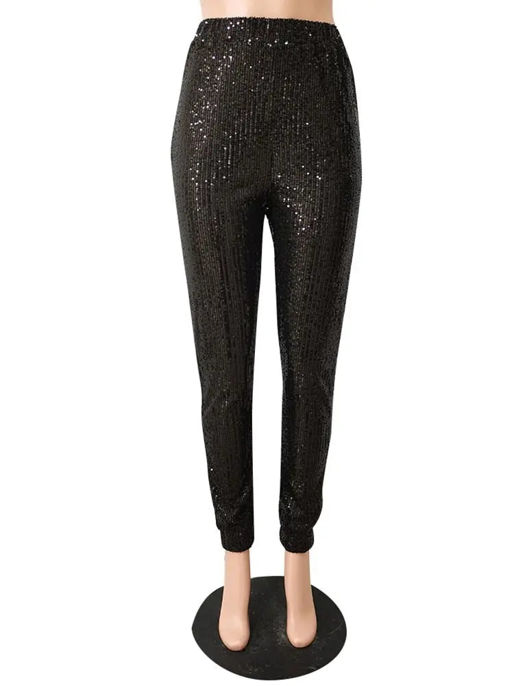 Sequins Skinny High Waist Pencil Trousers - Toshe Women's Fashions