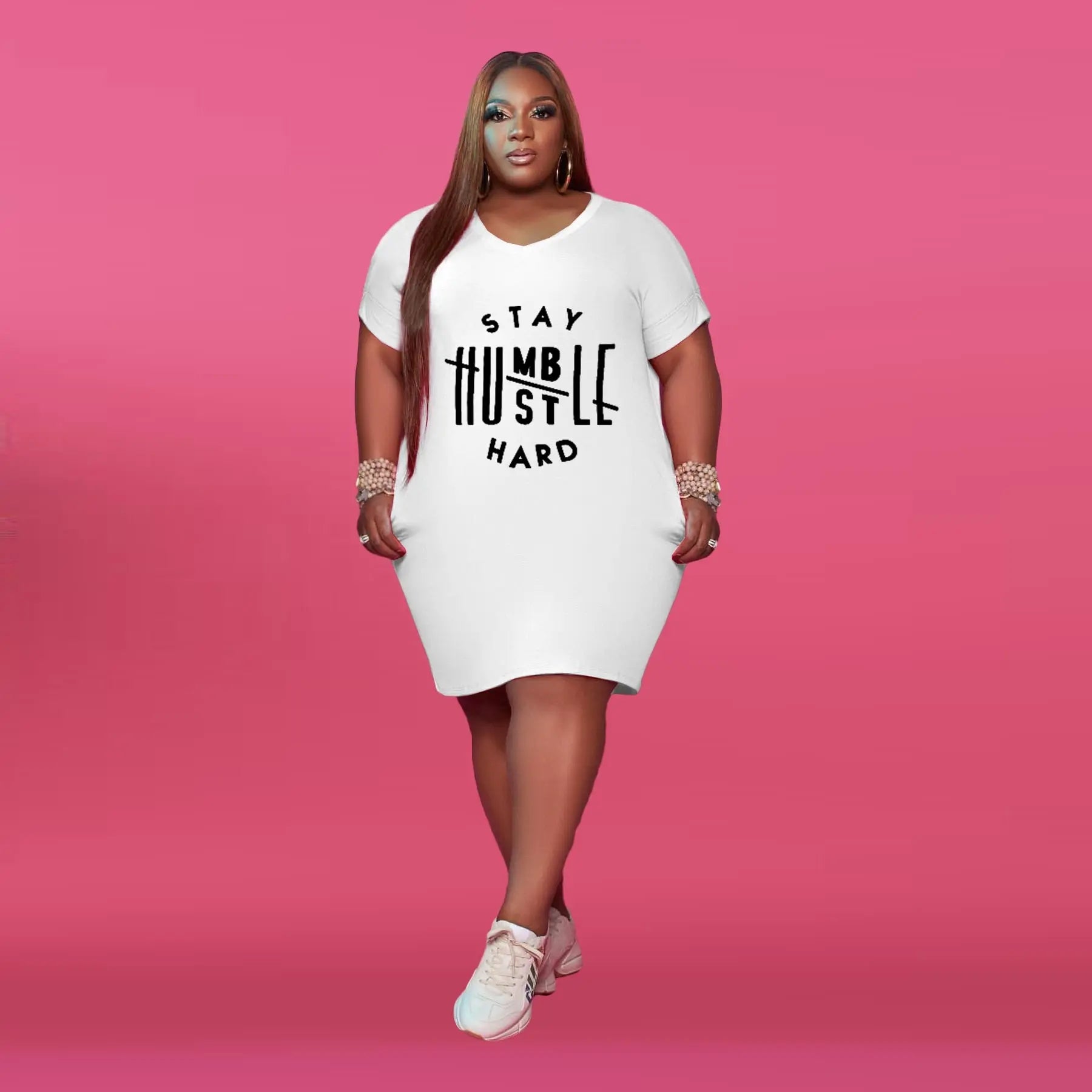 Stay Humble Hustle Hard T-Shirt Dress - Toshe Women's Fashions