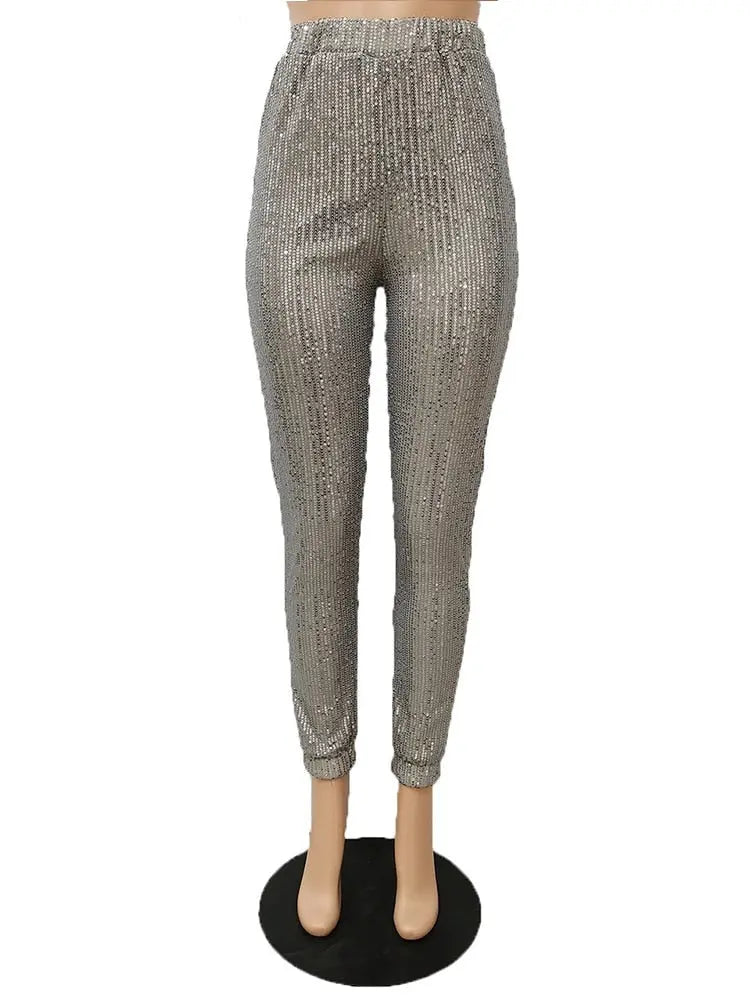 Sequins Skinny High Waist Pencil Trousers - Toshe Women's Fashions