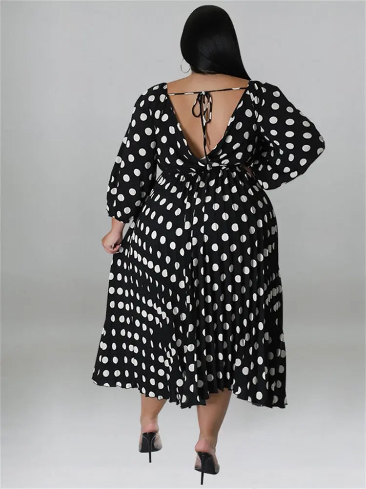 Vintage Belted Polka Dot Open Back Dress - Toshe Women's Fashions