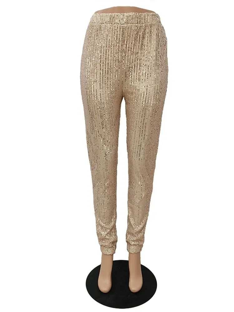 Sequins Skinny High Waist Pencil Trousers - Toshe Women's Fashions