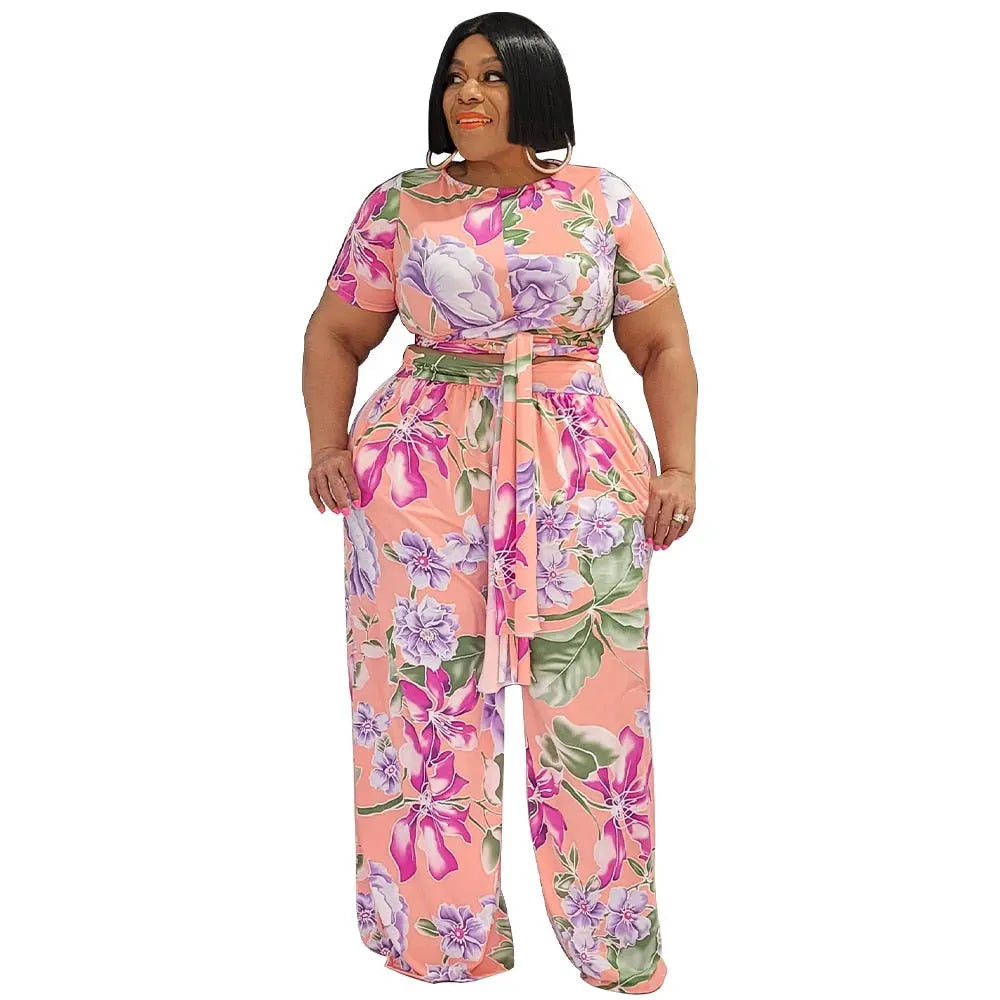 Patterned Crop Top and Wide Leg 2pc Pants Set - Toshe Women's Fashions