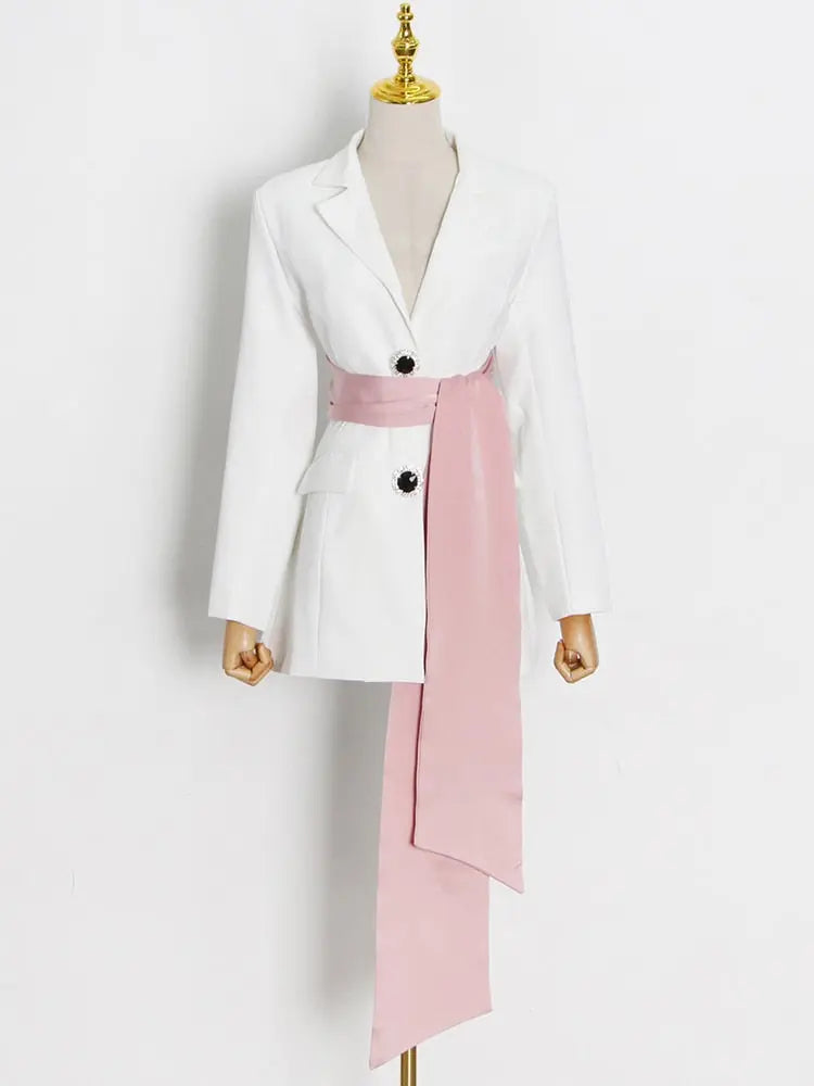 Jewel Notched Pink Belt Blazer - Toshe Women's Fashions