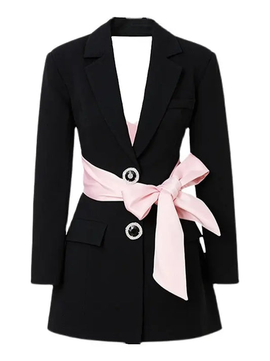 Jewel Notched Pink Belt Blazer - Toshe Women's Fashions