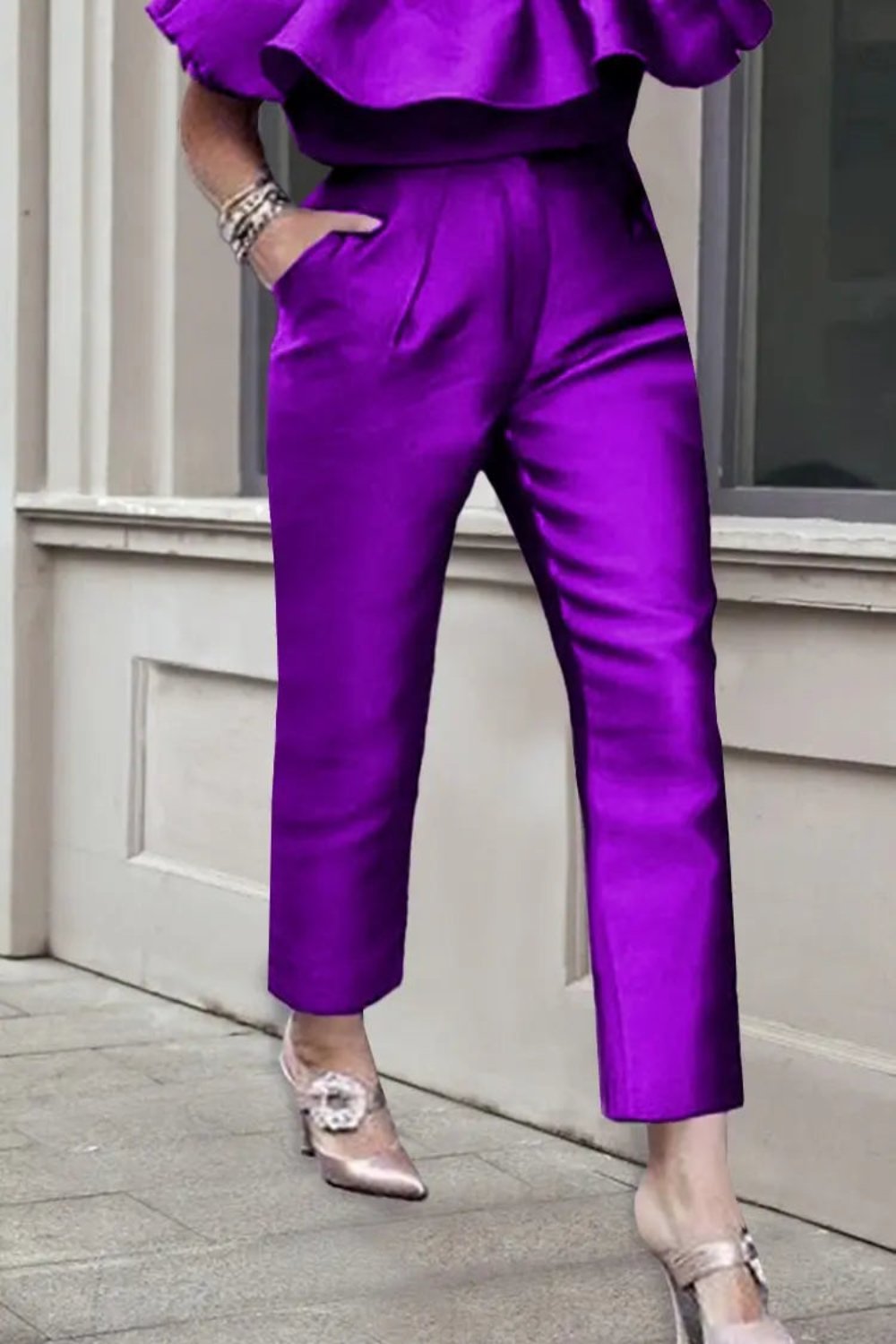 Purple Ankle Length Pencil Pants - Toshe Women's Fashions