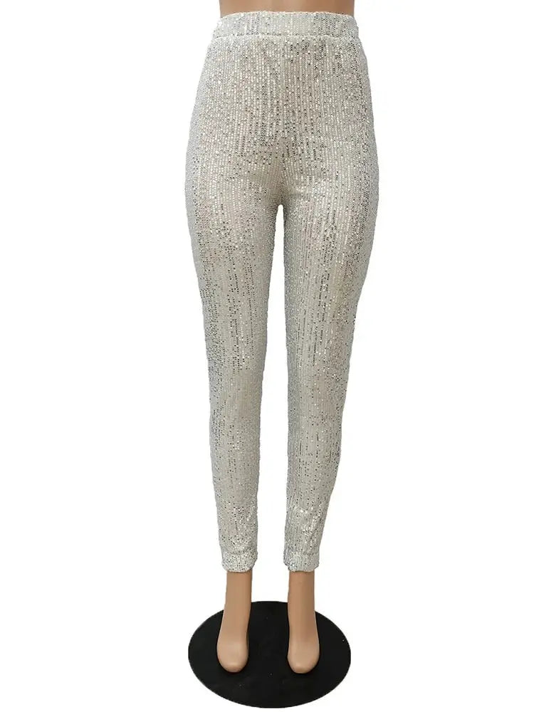 Sequins Skinny High Waist Pencil Trousers - Toshe Women's Fashions