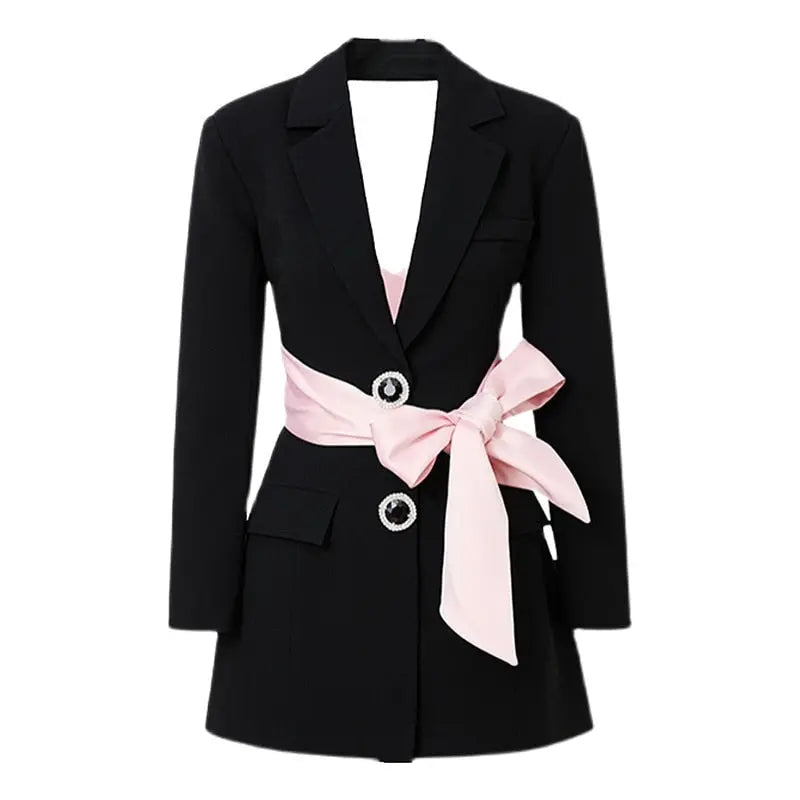 Jewel Notched Pink Belt Blazer - Toshe Women's Fashions