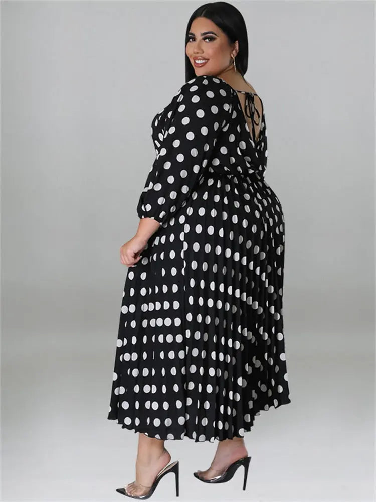 Vintage Belted Polka Dot Open Back Dress - Toshe Women's Fashions