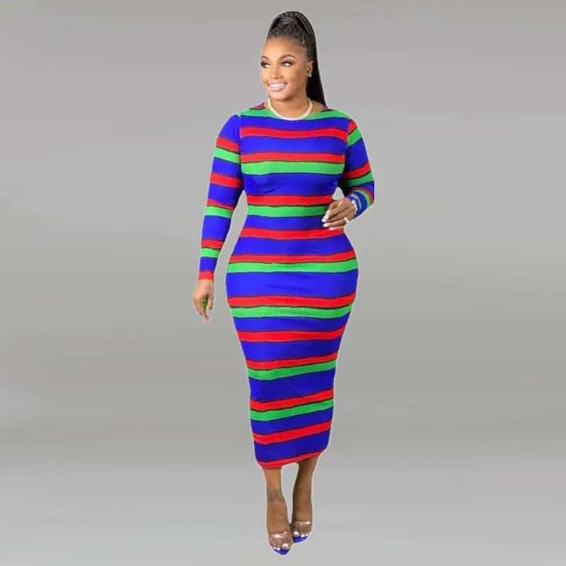 Colorful Striped Sheath Dress - Toshe Women's Fashions