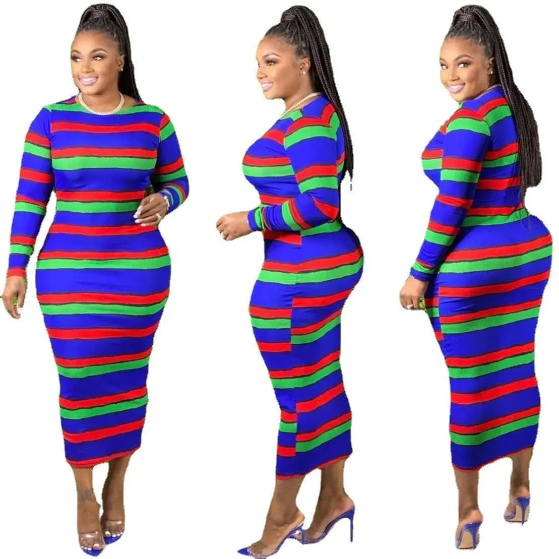 Colorful Striped Sheath Dress - Toshe Women's Fashions