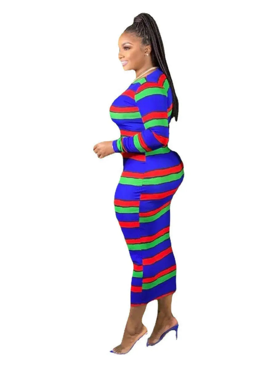 Colorful Striped Sheath Dress - Toshe Women's Fashions