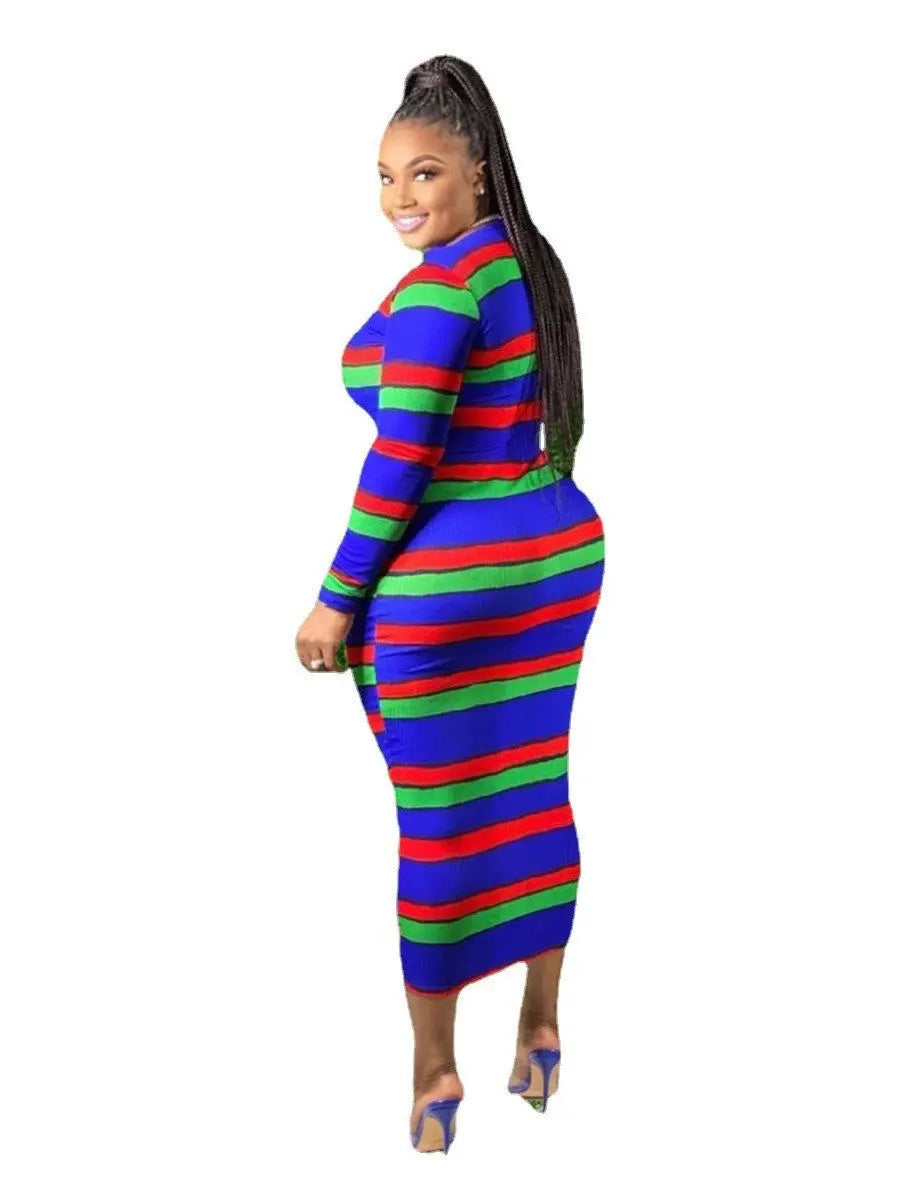 Colorful Striped Sheath Dress - Toshe Women's Fashions