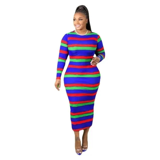 Colorful Striped Sheath Dress - Toshe Women's Fashions