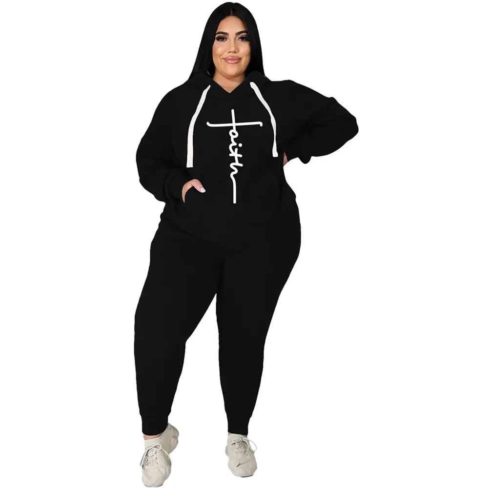 Faith Stretch Hooded Jogging Set - Toshe Women's Fashions