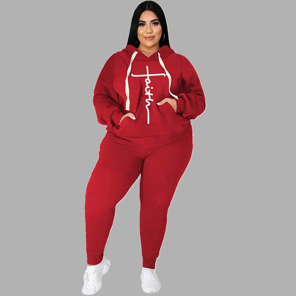 Faith Stretch Hooded Jogging Set - Toshe Women's Fashions