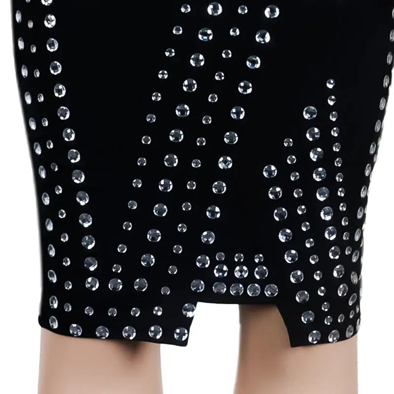 Crystal Beaded Black Bodycon Dress - Toshe Women's Fashions