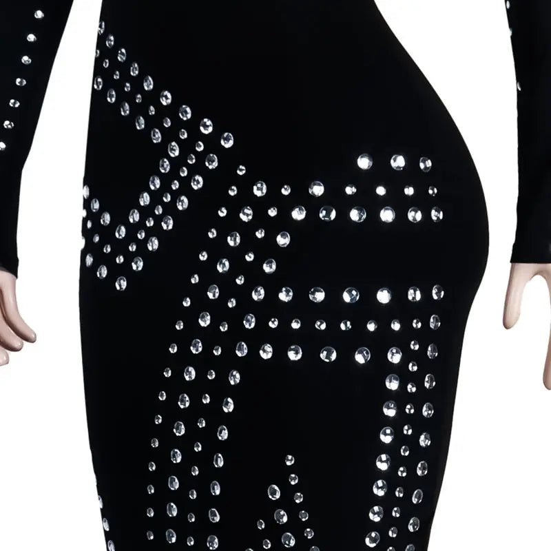 Crystal Beaded Black Bodycon Dress - Toshe Women's Fashions