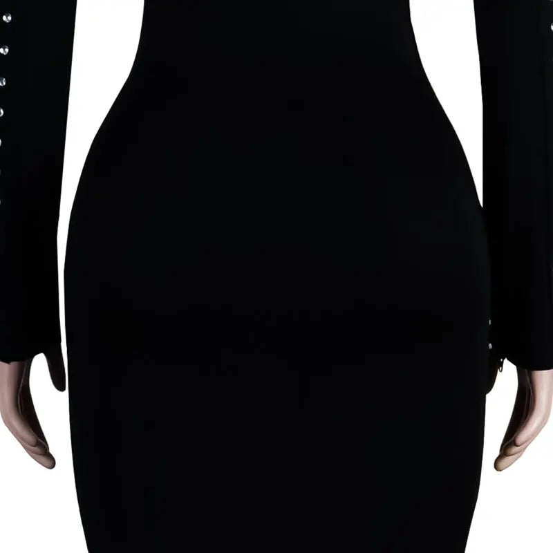 Crystal Beaded Black Bodycon Dress - Toshe Women's Fashions